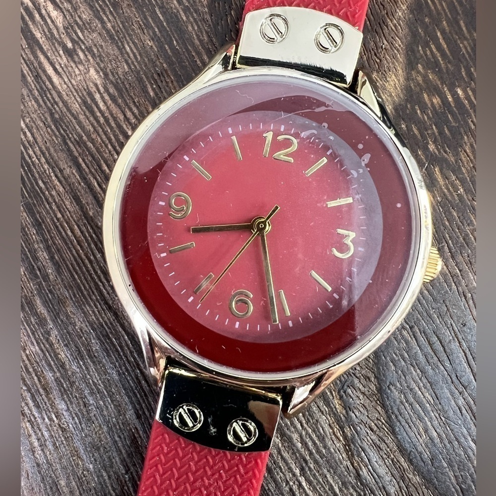 Red Silicone & Gold Tone Watch W1